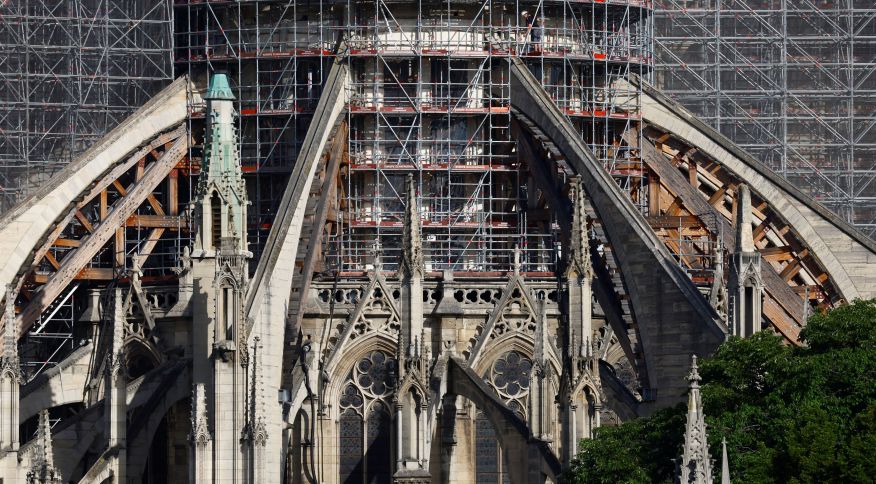 Vista dos trabalhos de reconstrução da Catedral de Notre-Dane, em Paris, em maio deste ano
